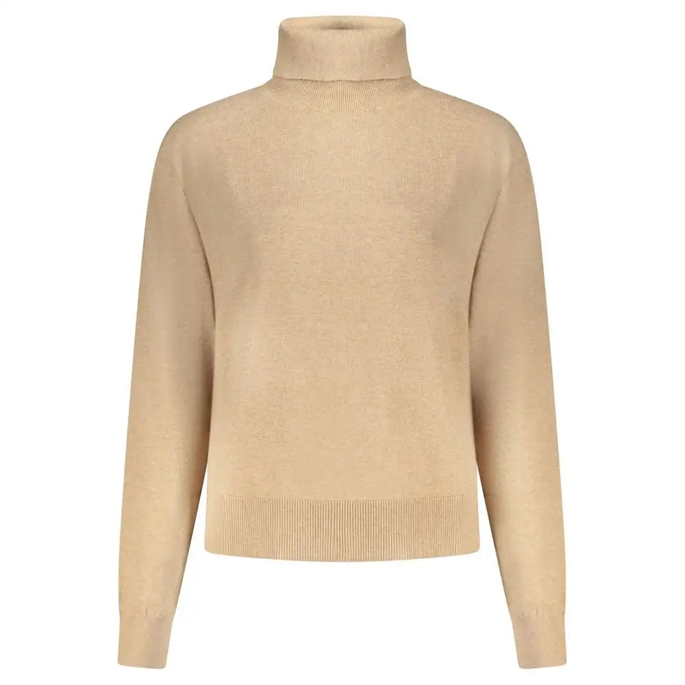 Pepe jeans beige bomuld kvindesweater med høj hals og ribkant
