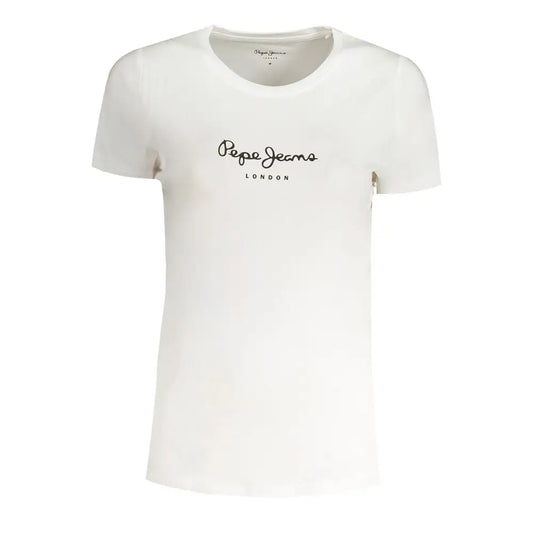Hvid Pepe Jeans Bianco bomuld T-shirt til kvinder med sort logo