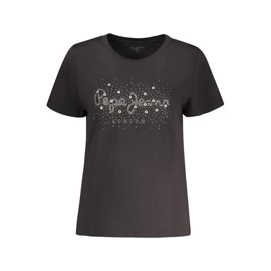 Sort Pepe Jeans sort bomulds t-shirt med rhinesten-logo og London-tekst