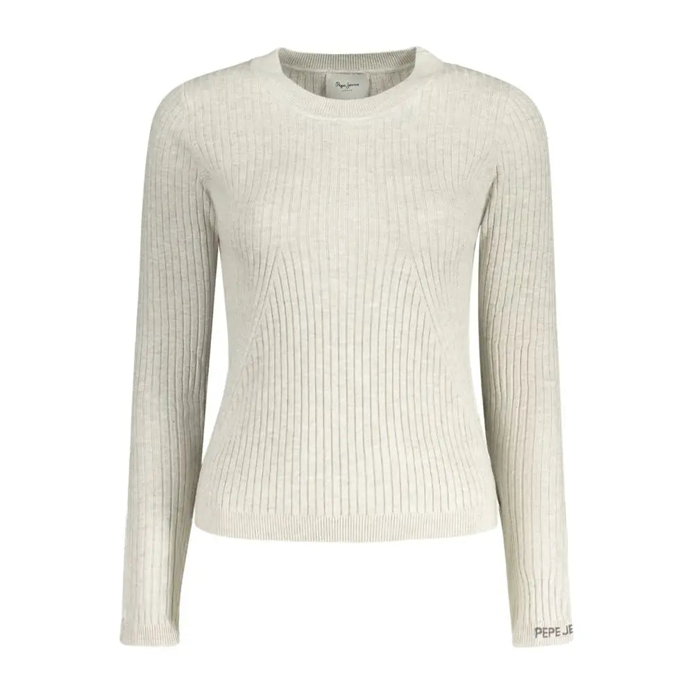 Pepe jeans grigio cotton kvindesweater i cremfarvet rib-strik med logo