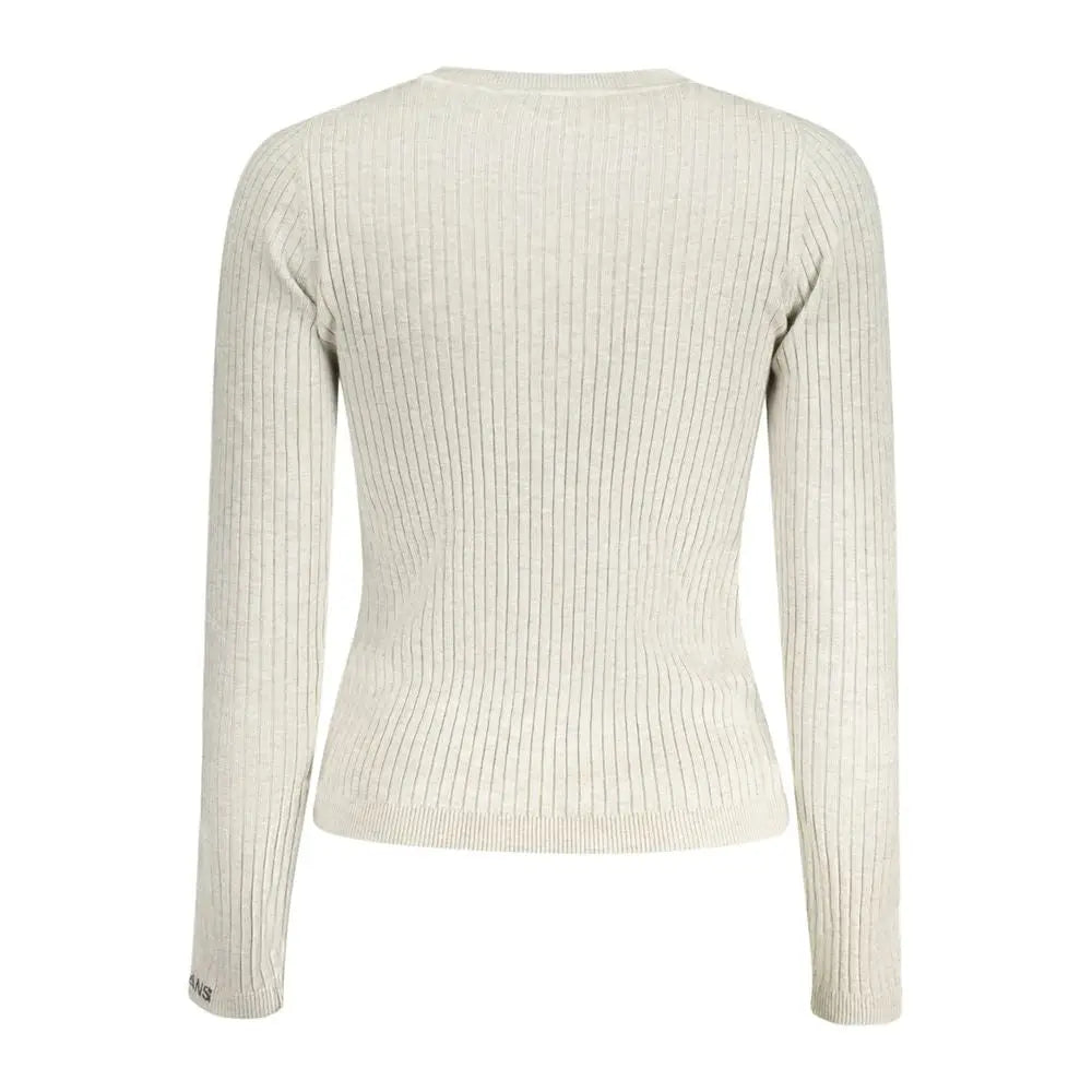 Pepe jeans grigio cotton kvindes sweater i ribbet off-white strik