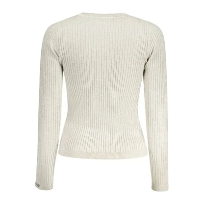 Pepe jeans grigio cotton kvindes sweater i ribbet off-white strik