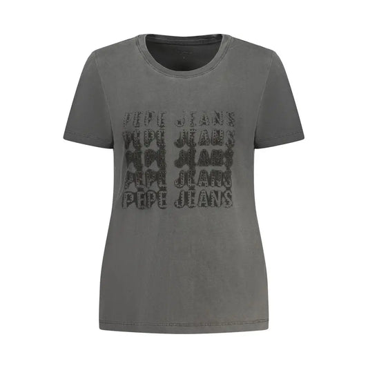 Grå Pepe Jeans Nero bomuld kvinders t-shirt med distressed logo
