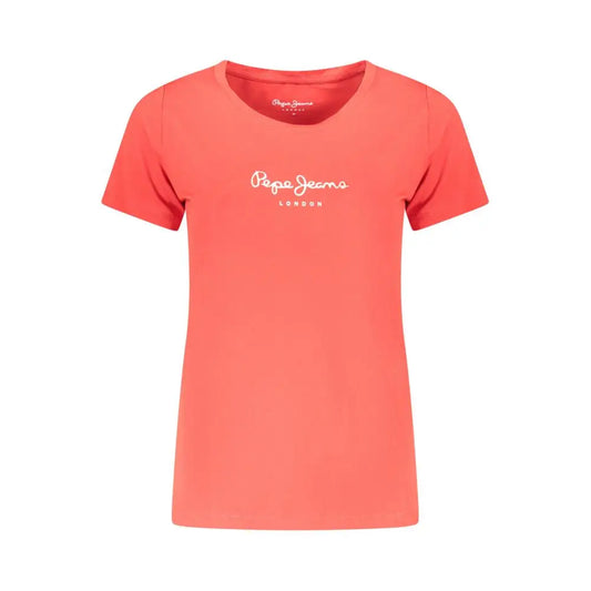 Coral Pepe Jeans rød bomuld kvinders t-shirt med hvid logo