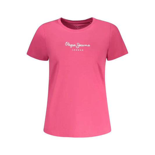 Vibrant pink Pepe Jeans Rosa cotton women t-shirt med hvid logo