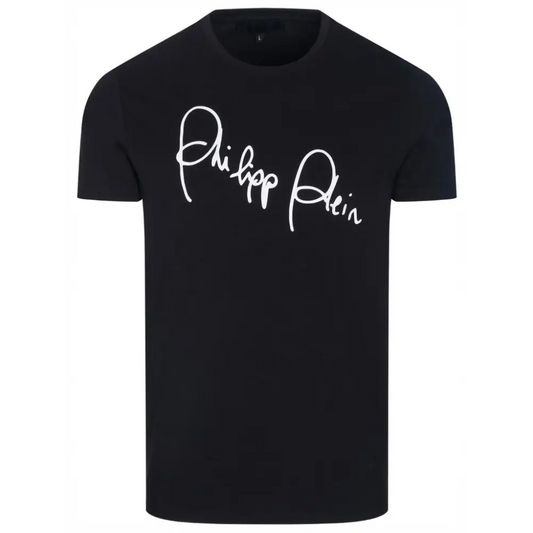 Philipp Plein black cotton t-shirt with white cursive logo