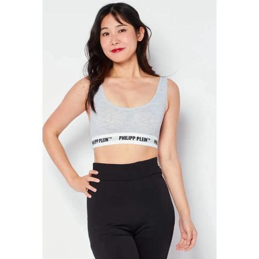 Lys grå Philipp Plein cropped tank top med hvid logo-bånd