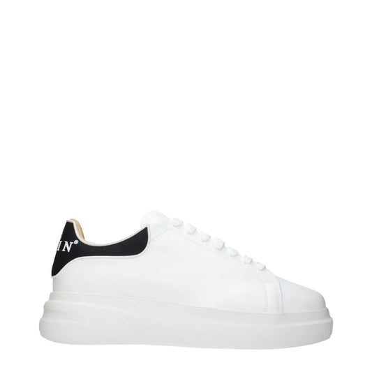 Philipp Plein white leather low top sneaker with black heel tab