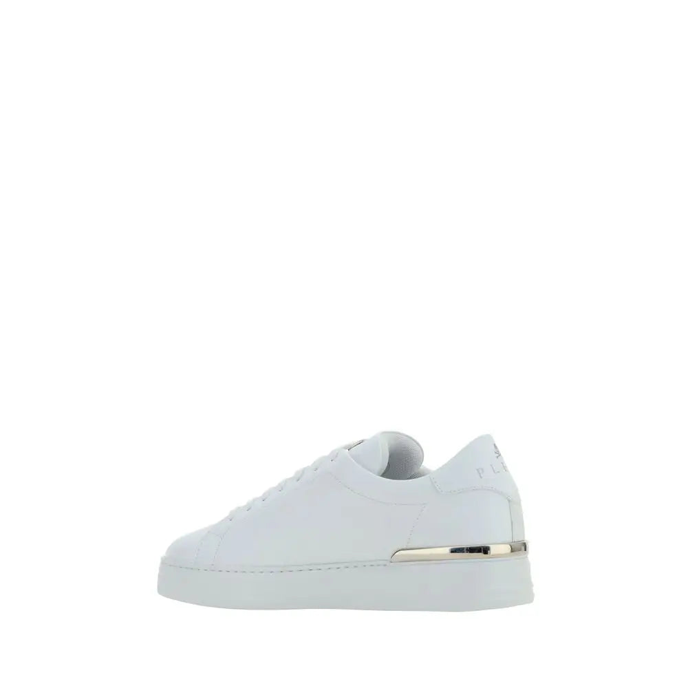 Philipp Plein white leather low-top sneaker with gold heel accent