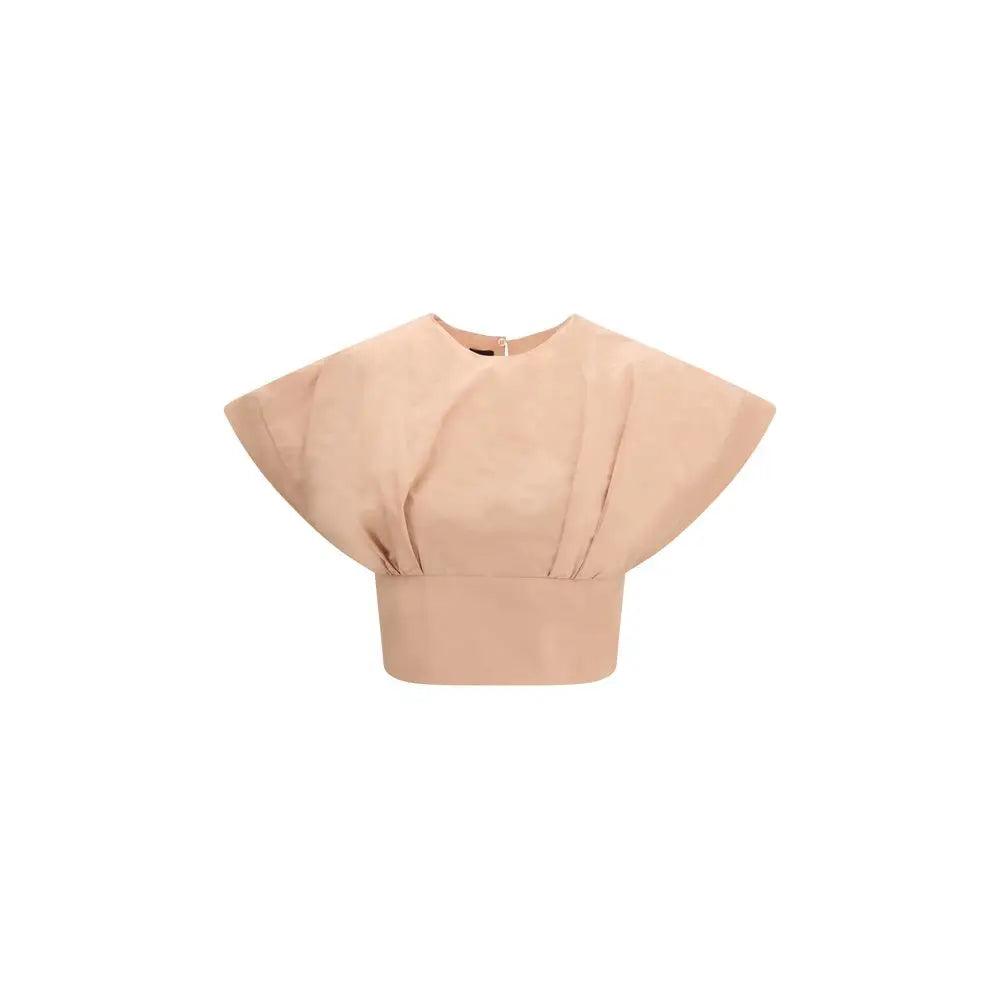 PINKO multicolor polyester top med beige cropped overdel, puffede ærmer og rynket liv