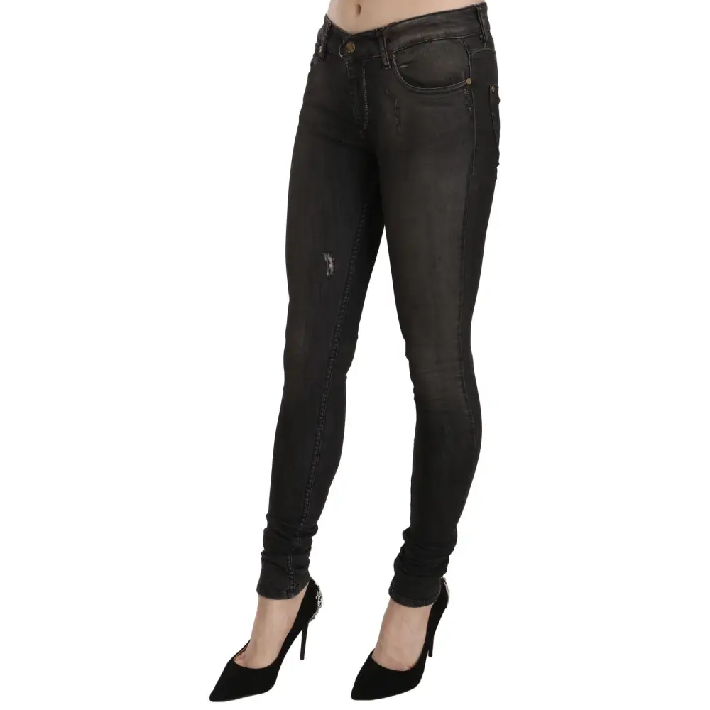 PLEIN SUD Cotton Black Washed Low Waist Skinny Denim Jeans - Jeans