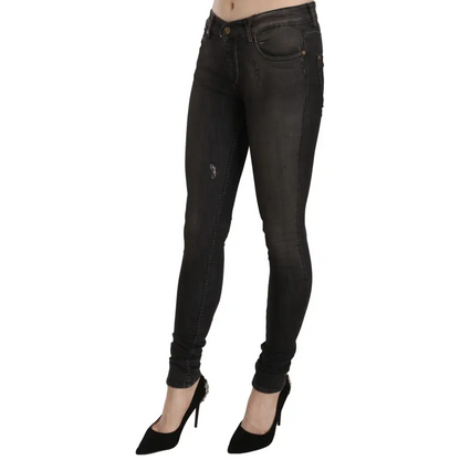 PLEIN SUD Cotton Black Washed Low Waist Skinny Denim Jeans - Jeans