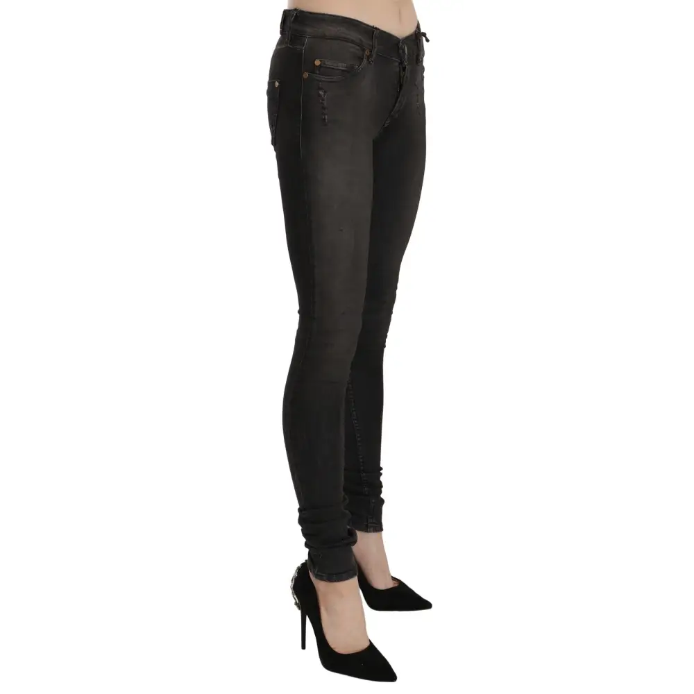 PLEIN SUD Cotton Black Washed Low Waist Skinny Denim Jeans - Jeans