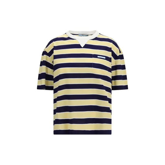 Prada bicolor cotton t-shirt med navy og pale yellow striber til din garderobe