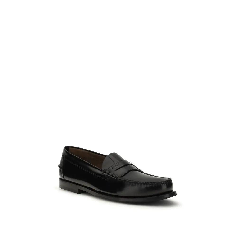 Prada Bos Taurus sorte kalveskind slip-on loafers, 100% originale brands