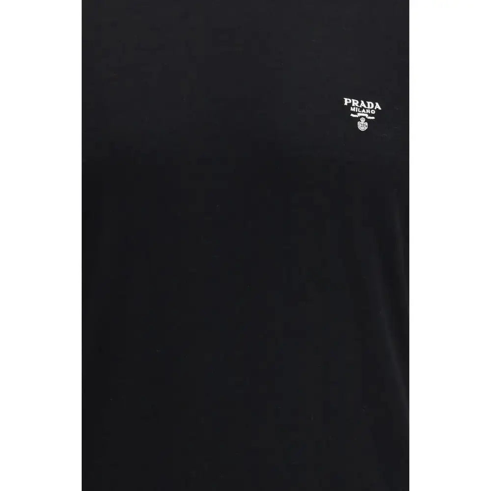Prada black fleece wool t-shirt with embroidered white logo on chest