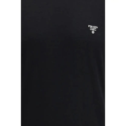 Prada black fleece wool t-shirt with embroidered white logo on chest