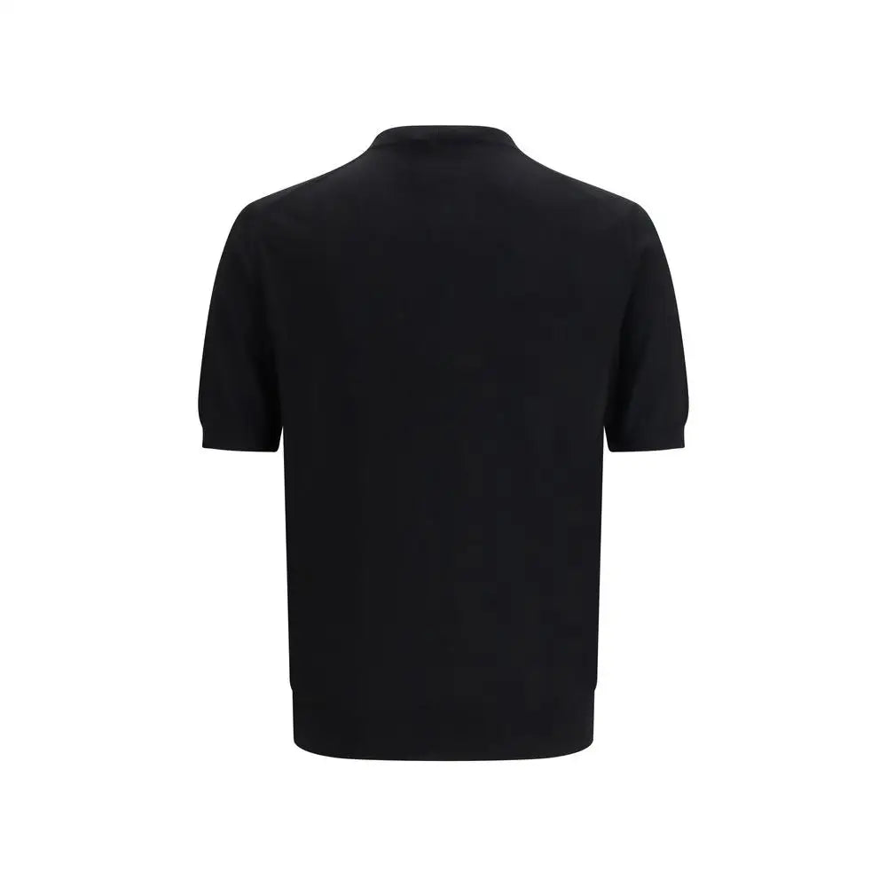 Prada black fleece wool t-shirt with ribbed collar and cuffs