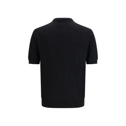 Prada black fleece wool t-shirt with ribbed collar and cuffs
