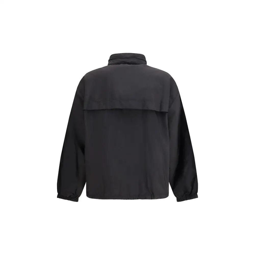 Prada black polyamide shell jacket med ståkrave og elastiske manchetter