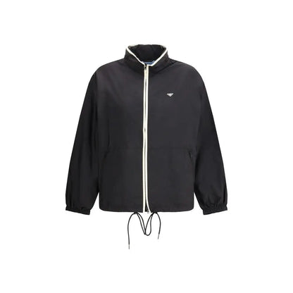 Prada black polyamide shell jacket with white zipper and triangular logo