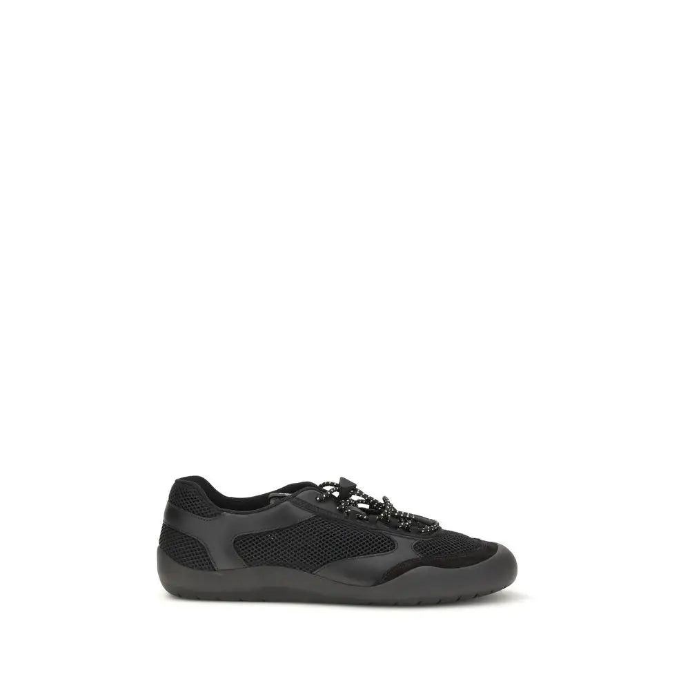 Prada black polyester athletic sneakers with mesh and beaded laces