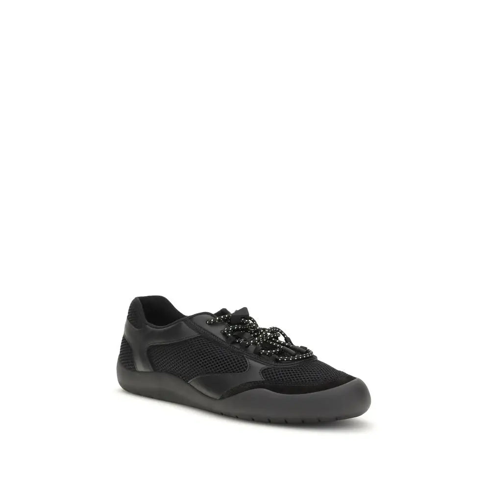 Prada black polyester athletic sneakers with mesh panels and sparkling laces