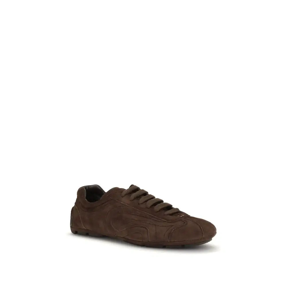 Prada brown calf leather Bos Taurus low-top sneaker with suede design