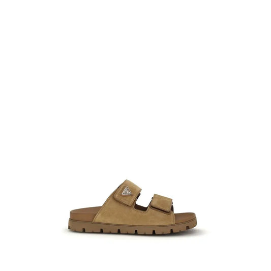 Prada nye brune kalveskind strap-on sandaler med brune suede slides