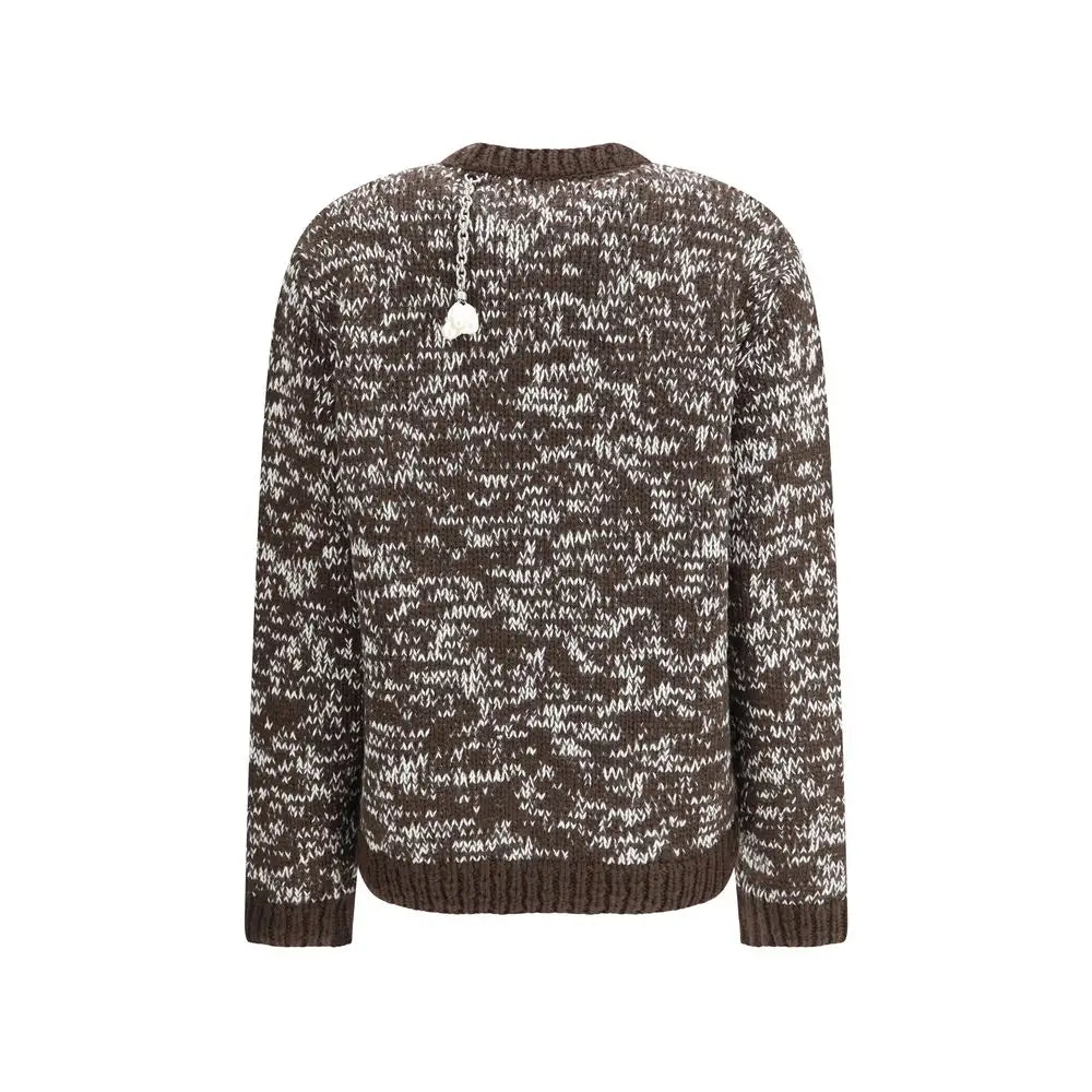 Prada brown fleece wool sweatshirt med brun-hvid marmoreret strik