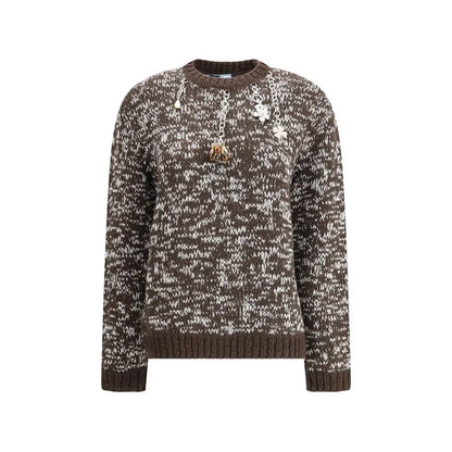 Prada brown fleece wool sweatshirt med blomstermotiver og bietag