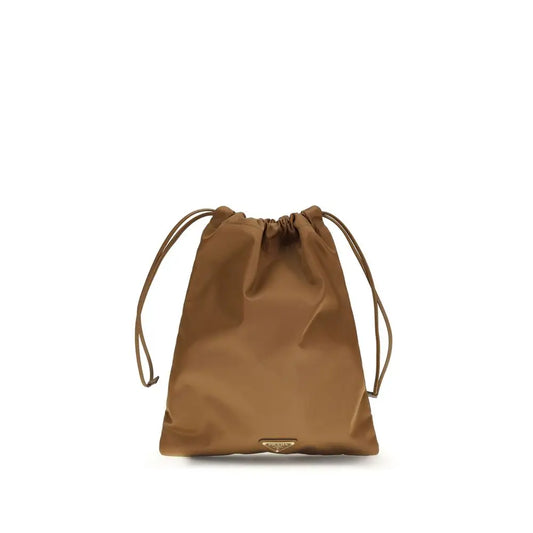 Prada brown recycled polyamide shoulder bag i tan nylon med guld-logo