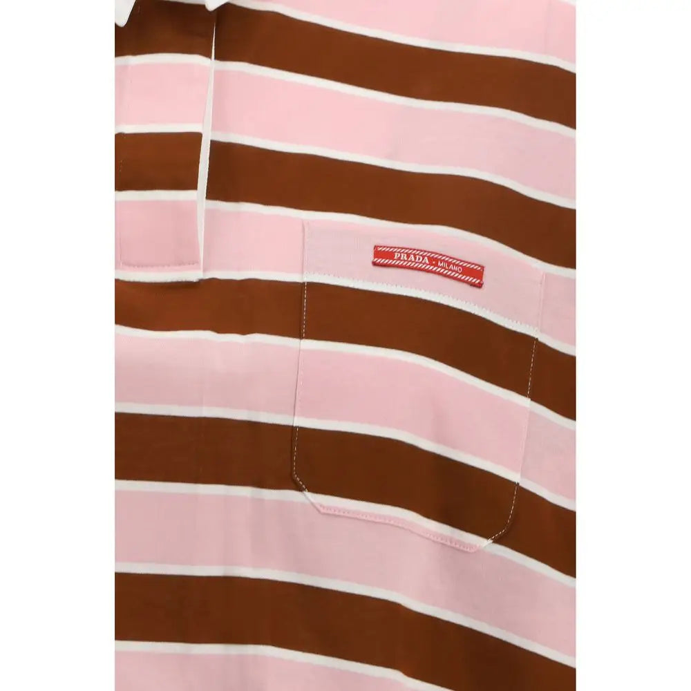 Prada multicolor cotton polo shirt med pink og brune striber og rød Milano-label