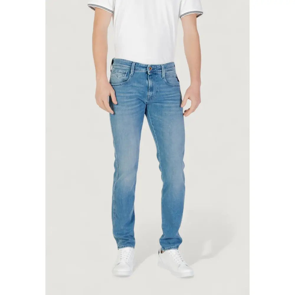 Replay Blue Cotton skinny jeans i lysvasket blå denim med slim fit