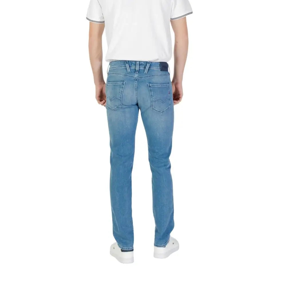 Replay Blue Cotton skinny jeans i lysblå denim med slim-fit og subtil fading