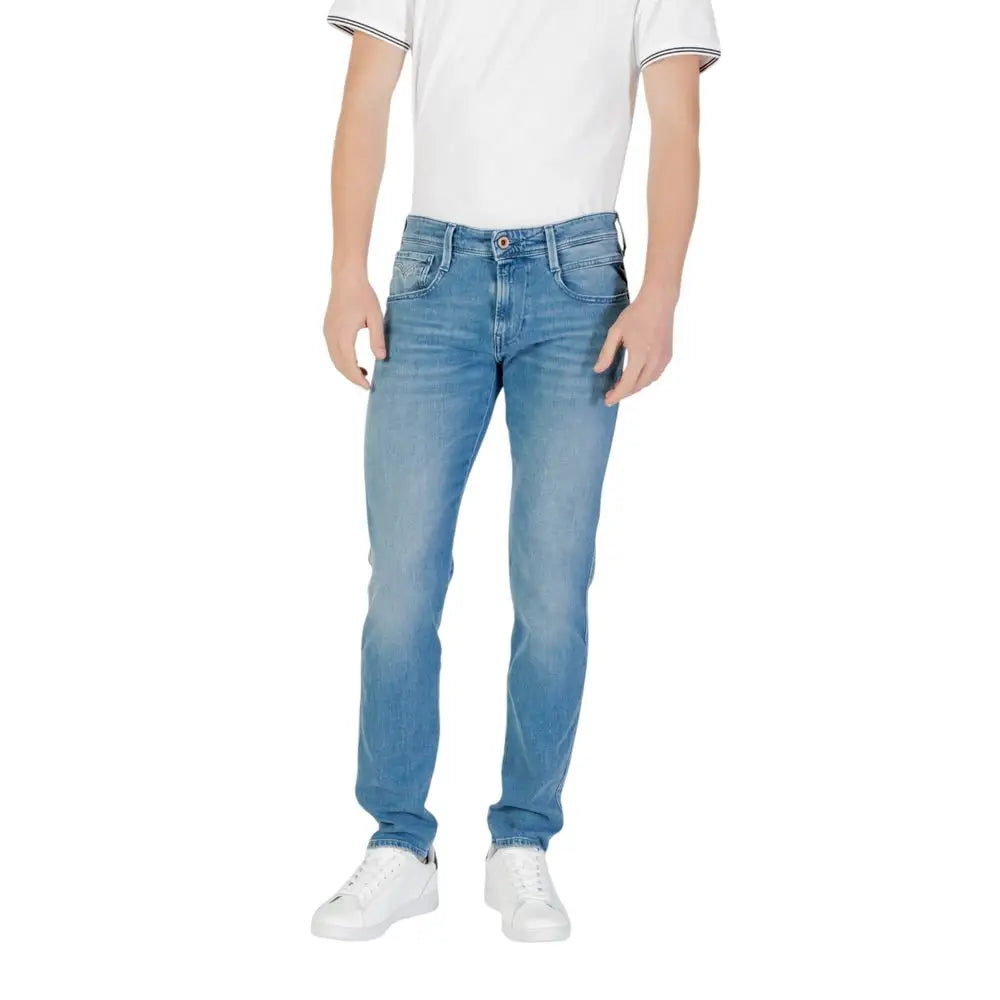 Replay Blue Cotton skinny jeans i lysvasket blå denim, slim fit