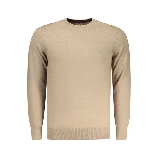 Rifle beige polyester herresweater med ribkant manchetter og diskret logo