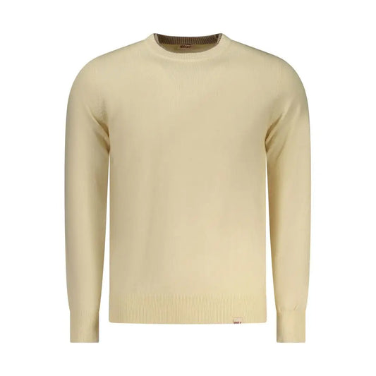 Rifle beige polyester herresweater i cremfarvet strik med ribkrave og manchetter