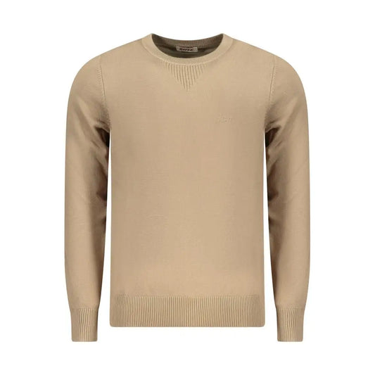 Riffel beige viscose herresweater med subtil tekstur på brystet