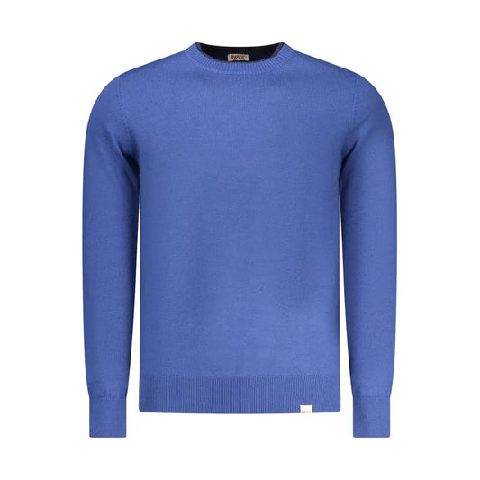 Solid royal blue polyester herre sweater med lange ærmer og ribkant