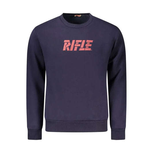 Navy blå bomuldssweater med Rifle Blue distressed rød rifle-logo