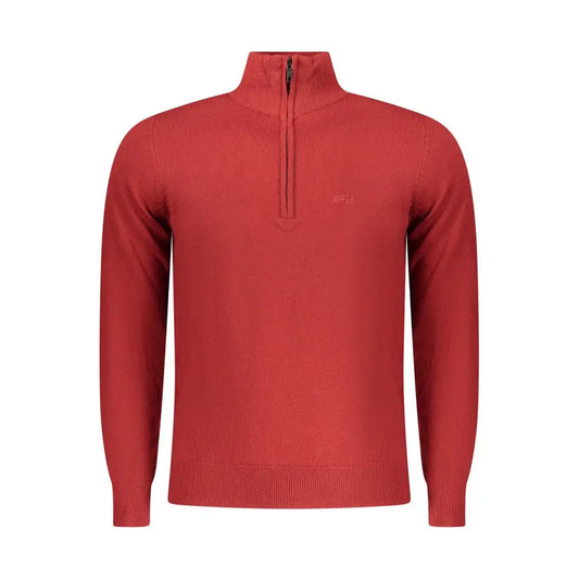 Rød polyester herresweater med halv lynlås og ribkant i rifle red