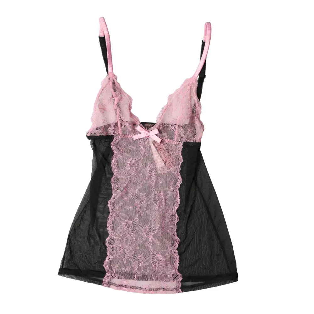 Roberto Cavalli Black Pink Floral Lace Lingerie Top Underwear