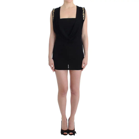 Roccobarocco Black Embellished Jersey Mini Sheath Short Dress