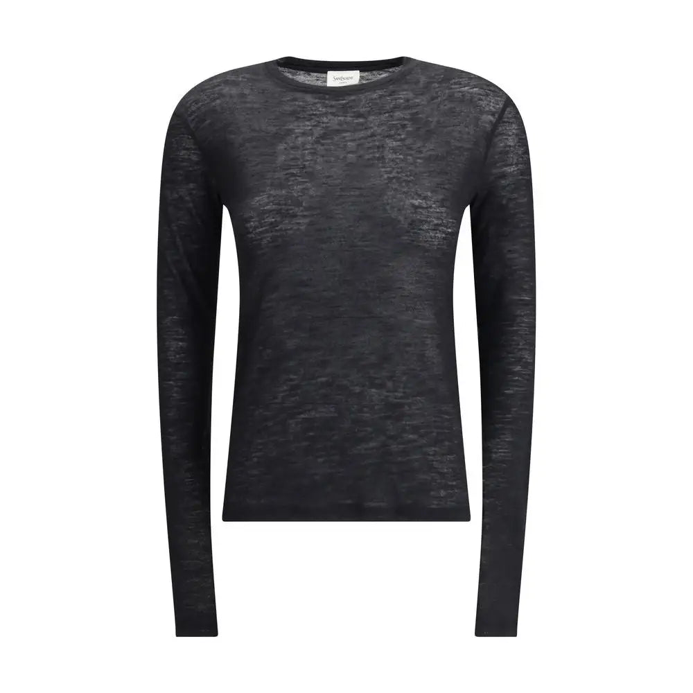 Saint Laurent sort cashmere langærmet t-shirt med tekstur