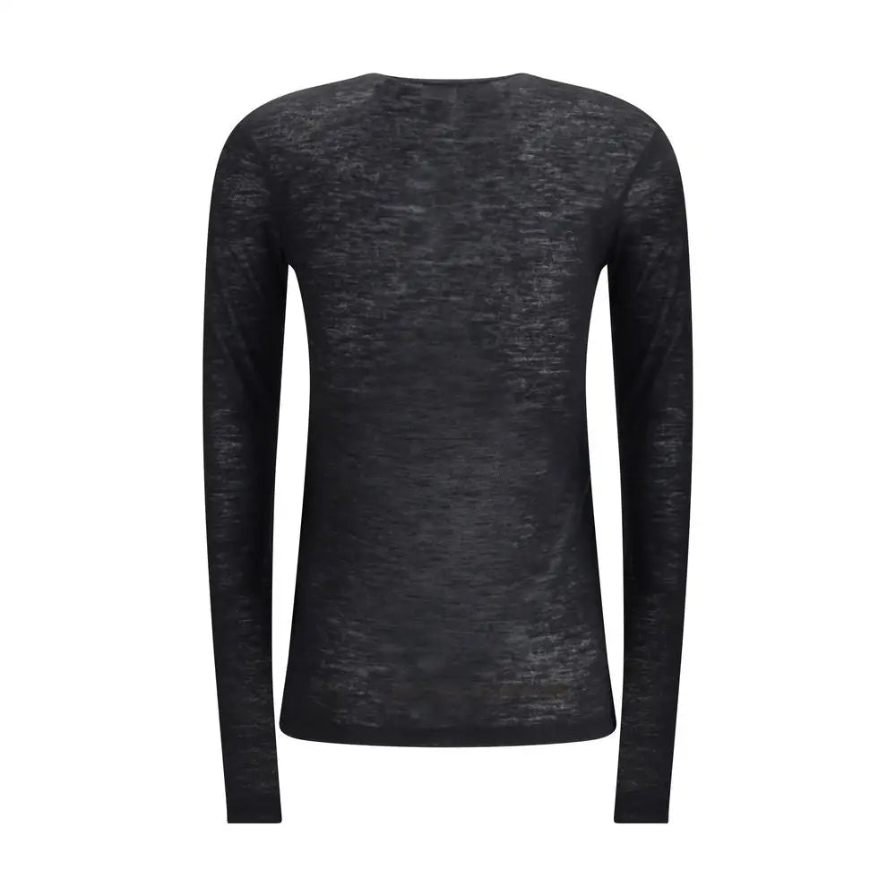 Saint Laurent sort cashmere langærmet T-shirt med tekstureret fade finish