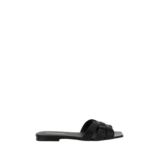 Saint Laurent sandals i sort sort lædersandal med flættræsdesign