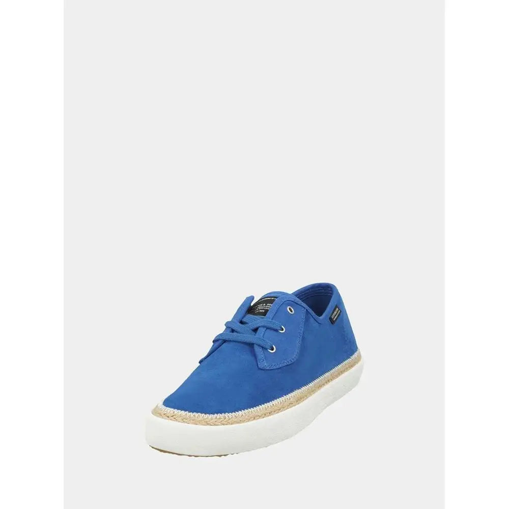 Scotch & Soda blå lædersko low top sneakers med suede, hvid gummisål og jute