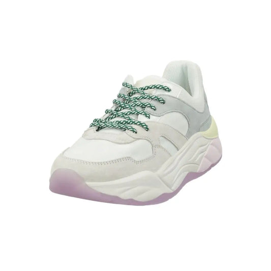 Hvid og lysegrå Scotch & Soda multicolor goatskin chunky sneakers med grønne mønstrede snører og gennemsigtig lavendel sål