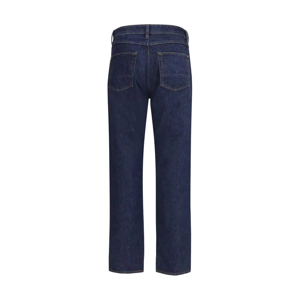 Stone island blue bomulds straight-leg jeans i mørk indigo denim med klassiske bagside lommer
